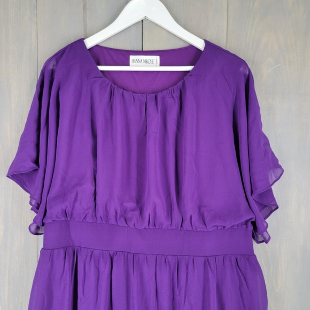 Hanna Nikole Purple Midi Dress Plus‎ Size 20W Empire waist Flutter Sleeve - Picture 3 of 7